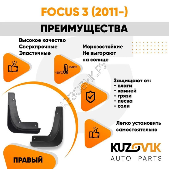 Брызговик передний правый Ford Focus 3 (2011-) KUZOVIK