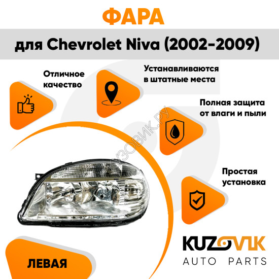 Фара левая Chevrolet Niva (2002-2009) старого образца (без линзы) KUZOVIK