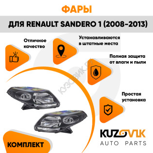 Фары комплект левая + правая Renault Sandero 1 (2008-2013) KUZOVIK