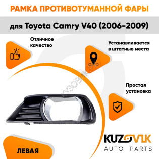 Рамка противотуманной фары левая Toyota Camry V40 (2006-2009) хром KUZOVIK